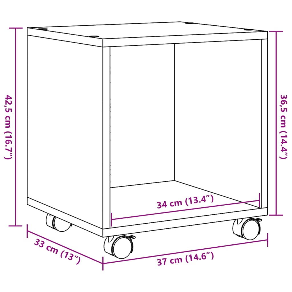 vidaXL Rolling Cabinet Artisian Oak 37x33x42.5 cm Engineered Wood