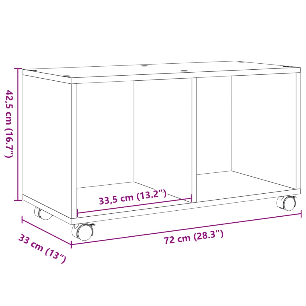 vidaXL Rolling Cabinet Concrete Grey 72x33x42.5 cm Engineered Wood