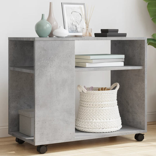 Side Table with Wheels Concrete Grey 70x35x60cm Engineered Wood