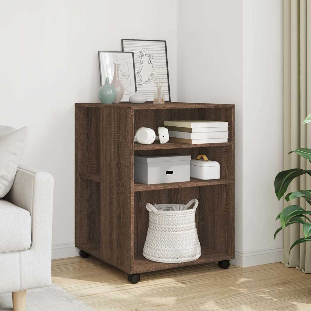 Side Table with Wheels Brown Oak 55x60x78 cm Engineered Wood