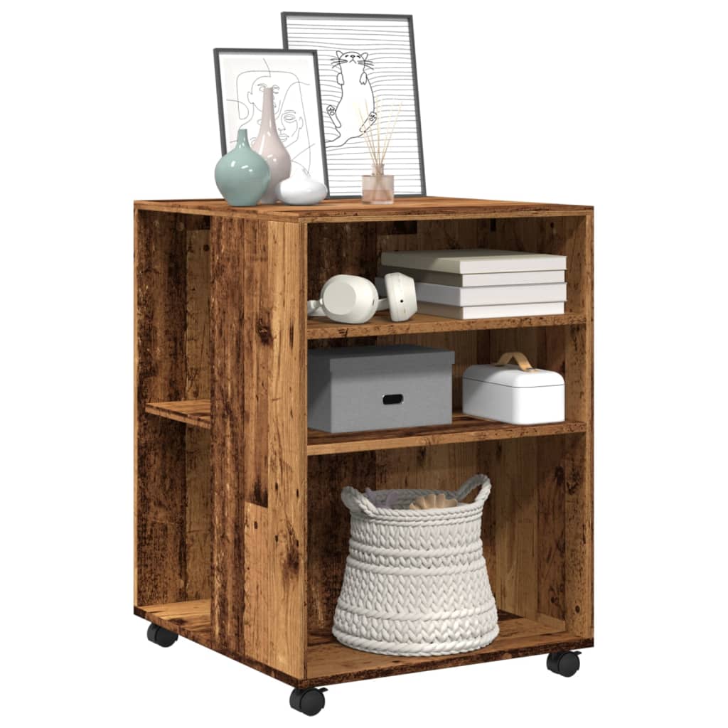 Side Table with Wheels Old Wood 55x60x78 cm Engineered Wood