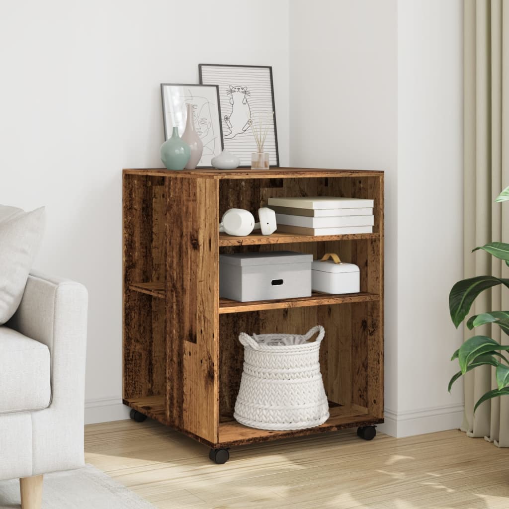 Side Table with Wheels Old Wood 55x60x78 cm Engineered Wood