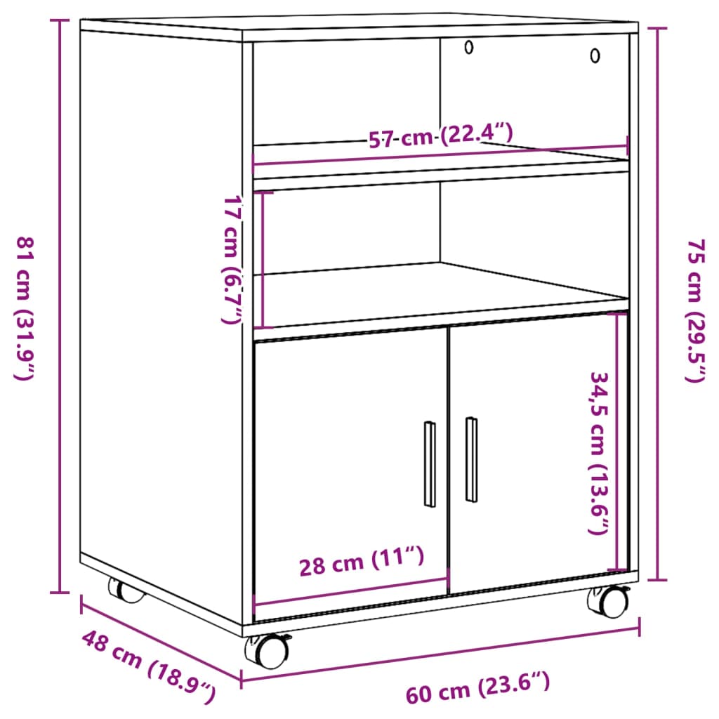 vidaXL Rolling Cabinet White 60x48x81 cm Engineered Wood