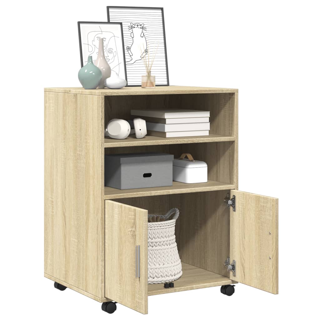 vidaXL Rolling Cabinet Sonoma Oak 60x48x81 cm Engineered Wood