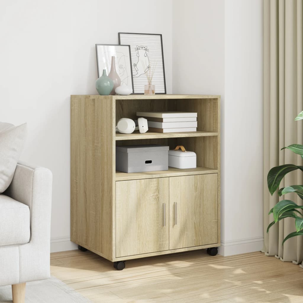 vidaXL Rolling Cabinet Sonoma Oak 60x48x81 cm Engineered Wood