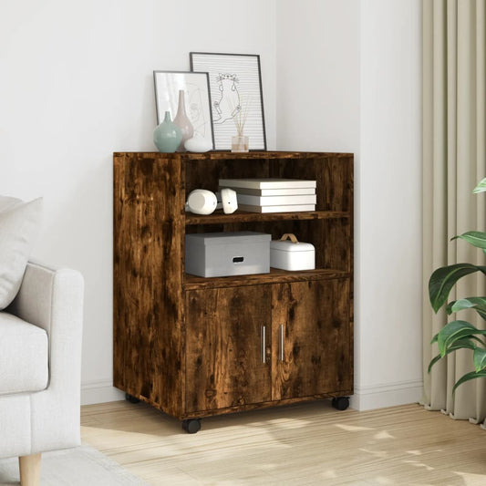 vidaXL Rolling Cabinet Smoked Oak 60x48x81 cm Engineered Wood