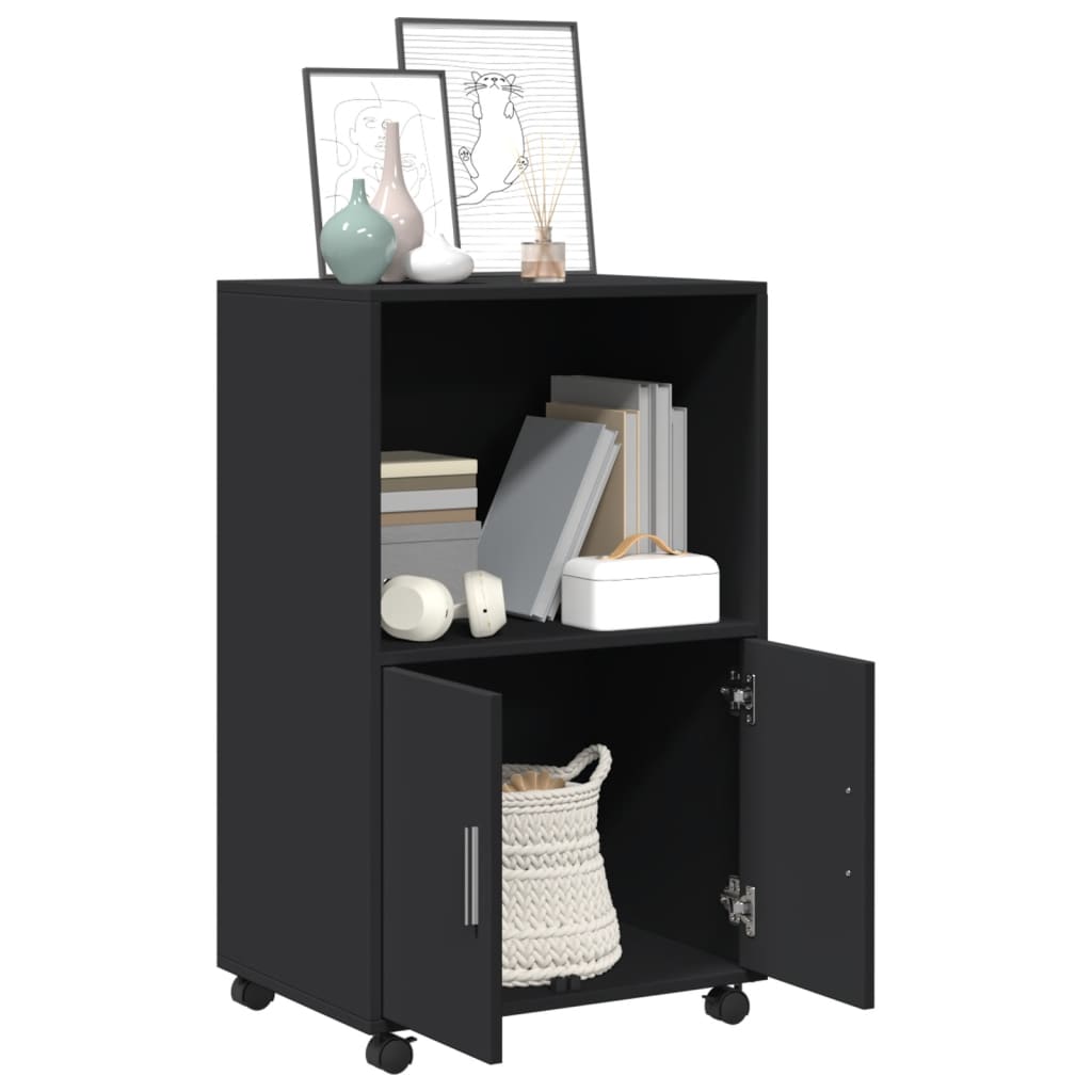 vidaXL Rolling Cabinet Black 55x40x91 cm Engineered Wood