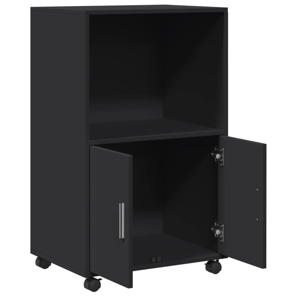 vidaXL Rolling Cabinet Black 55x40x91 cm Engineered Wood