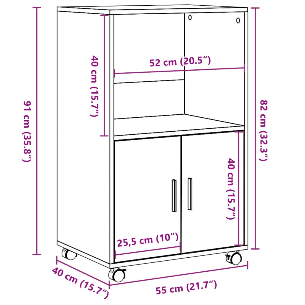 vidaXL Rolling Cabinet Black 55x40x91 cm Engineered Wood