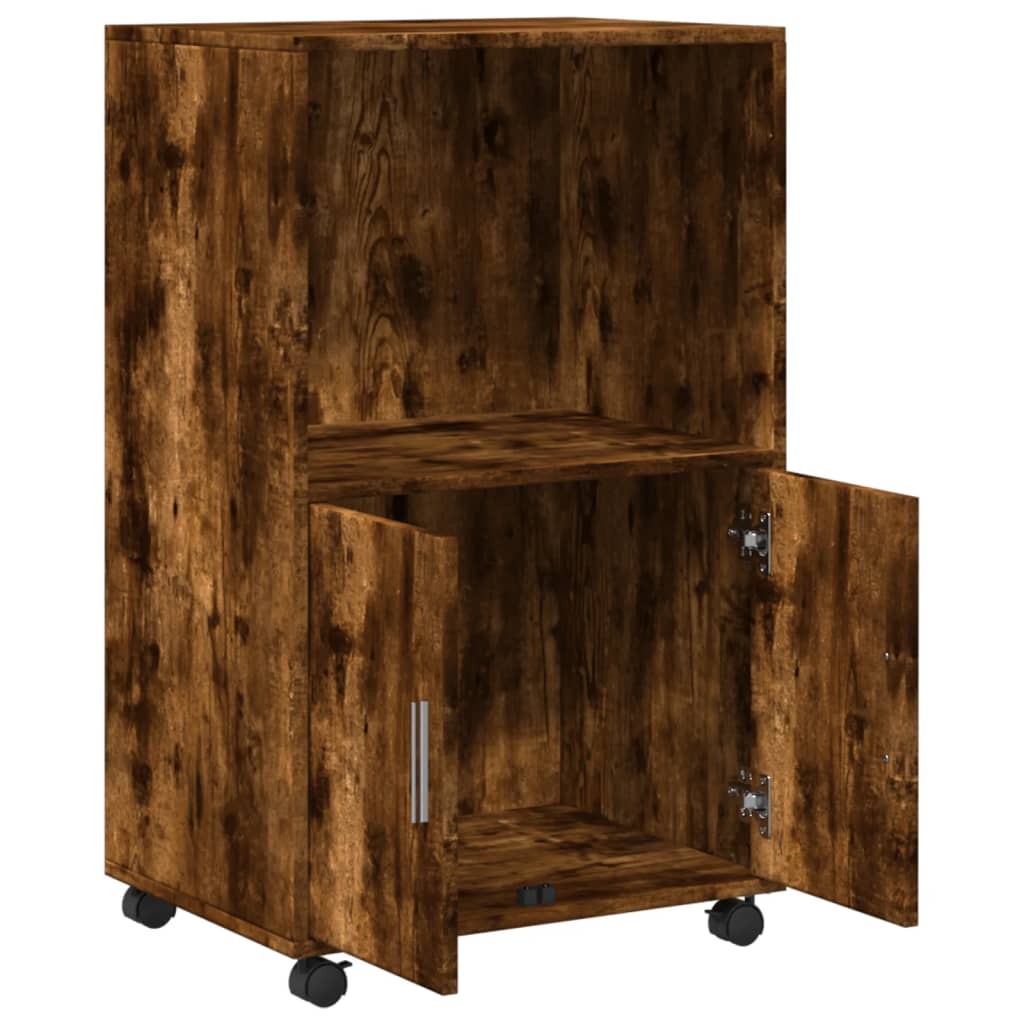 vidaXL Rolling Cabinet Smoked Oak 55x40x91 cm Engineered Wood