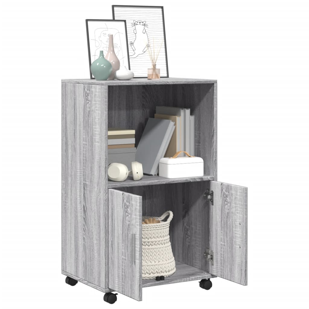 vidaXL Rolling Cabinet Grey sonoma 55x40x91 cm Engineered Wood