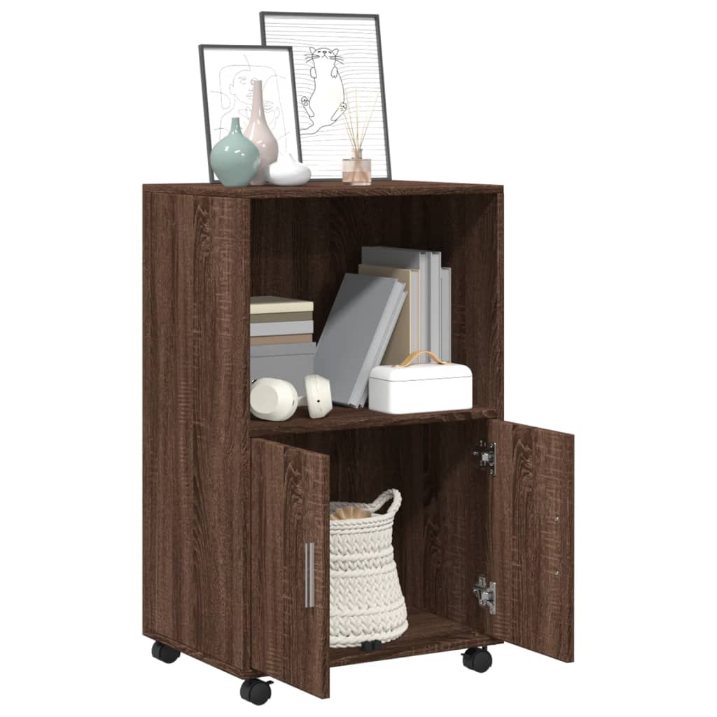 vidaXL Rolling Cabinet Brown Oak 55x40x91 cm Engineered Wood