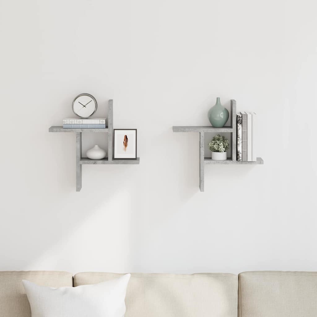 Wall Shelves 2 pcs Concrete Grey 38x12x38 cm Engineered Wood