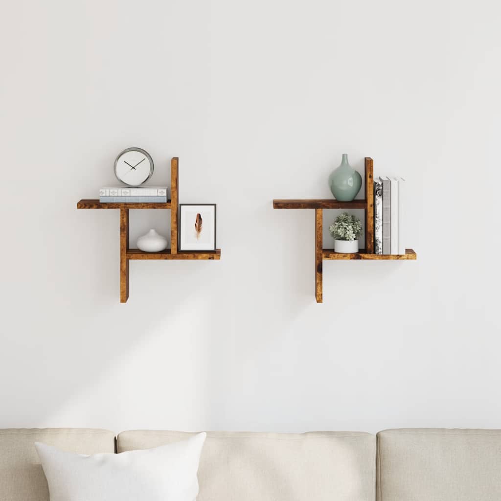 Wall Shelves 2 pcs Smoked Oak 38x12x38 cm Engineered Wood