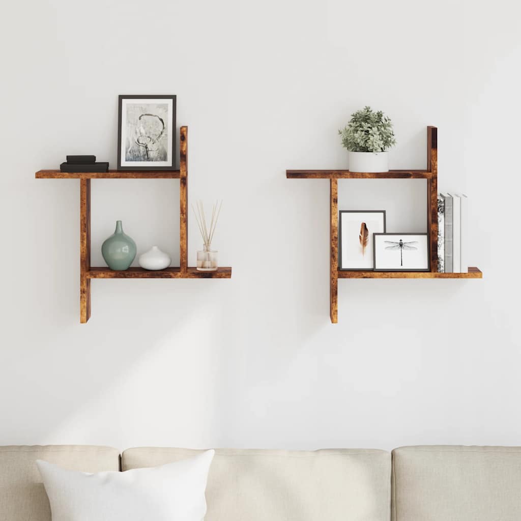 Wall Shelves 2 pcs Smoked Oak 50x12x50 cm Engineered Wood