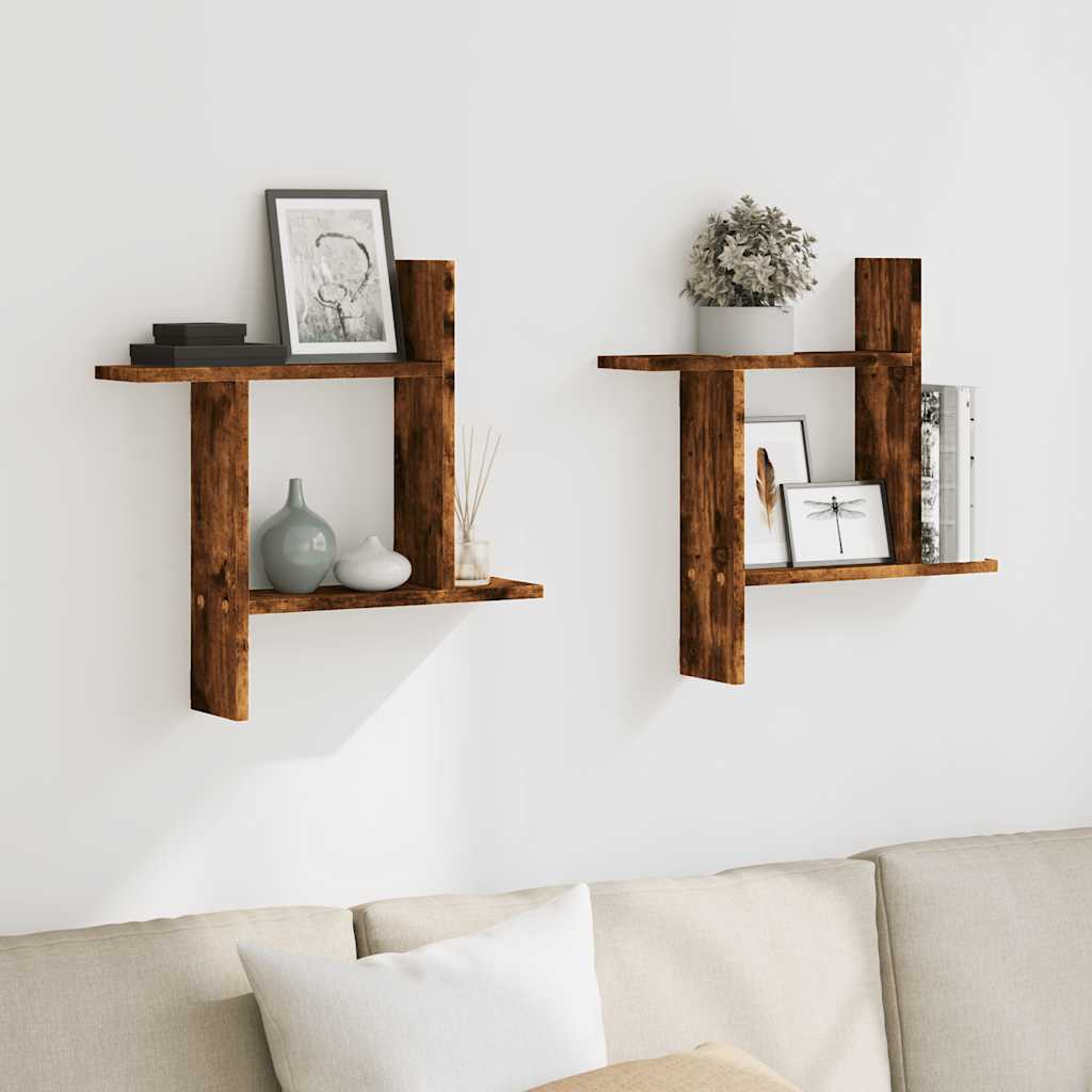 Wall Shelves 2 pcs Smoked Oak 50x12x50 cm Engineered Wood