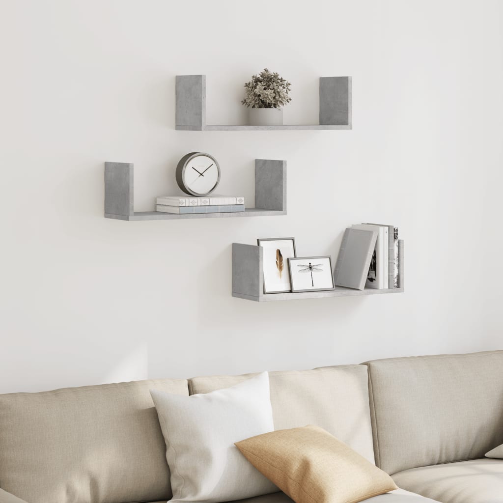 vidaXL Wall Shelves 3 pcs Concrete Grey 58x18x18 cm Engineered Wood