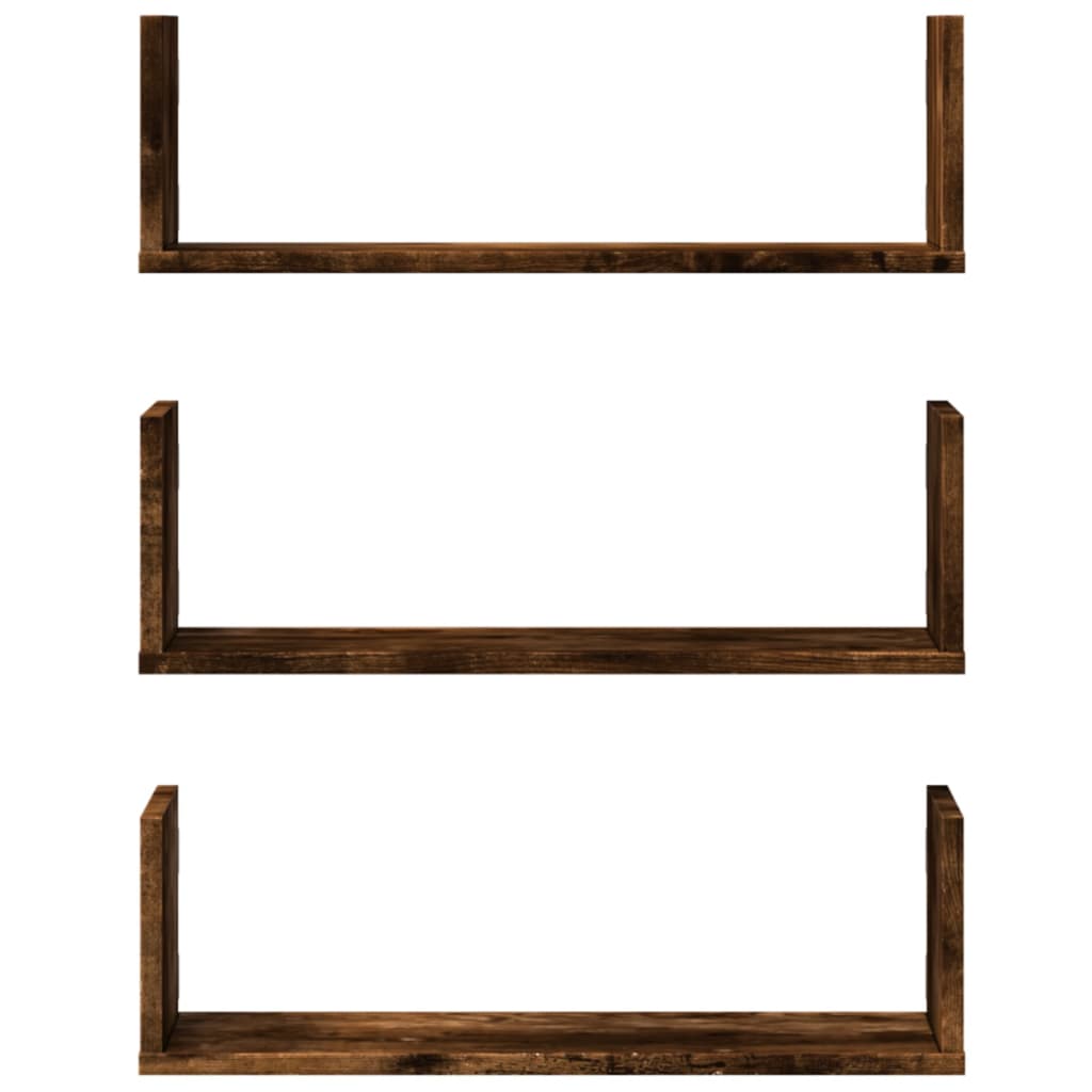 vidaXL Wall Shelves 3 pcs Smoked Oak 58x18x18 cm Engineered Wood