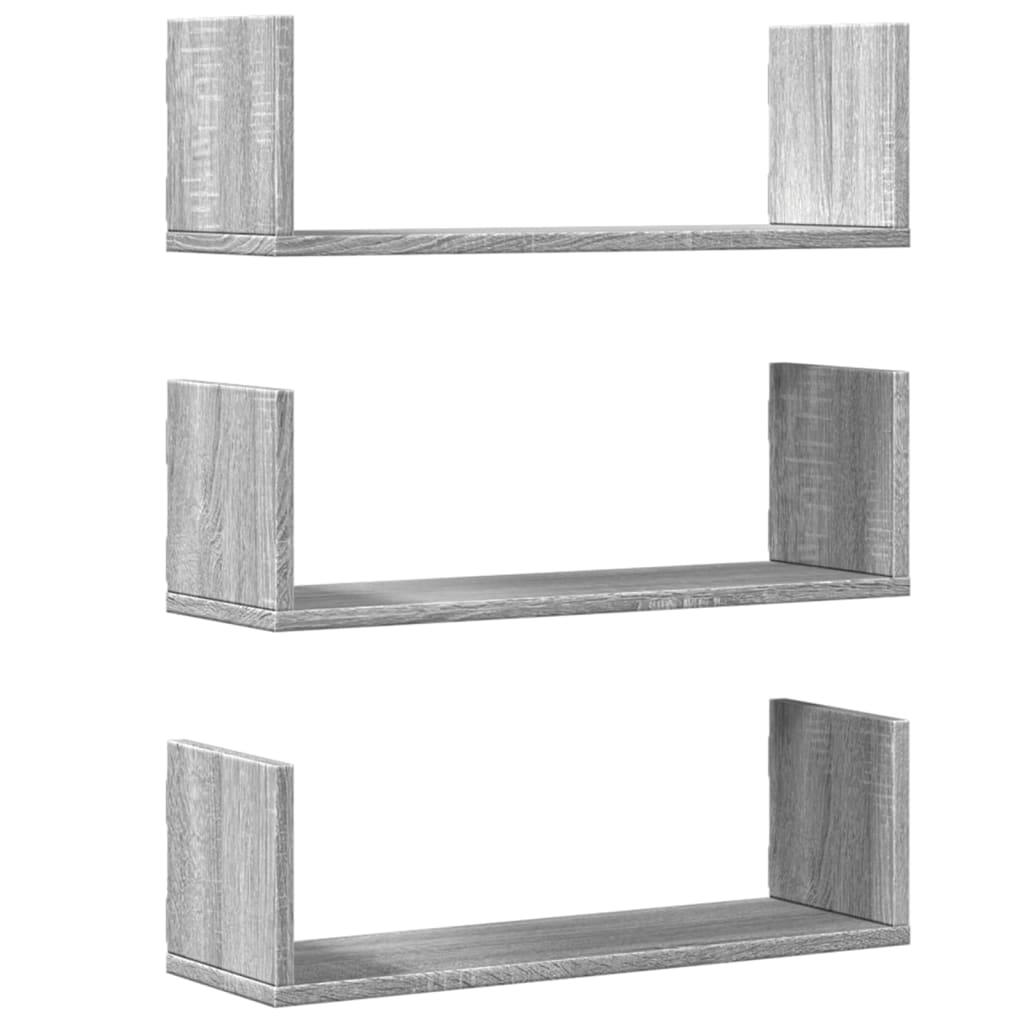 vidaXL Wall Shelves 3 pcs Grey Sonoma 58x18x18 cm Engineered Wood