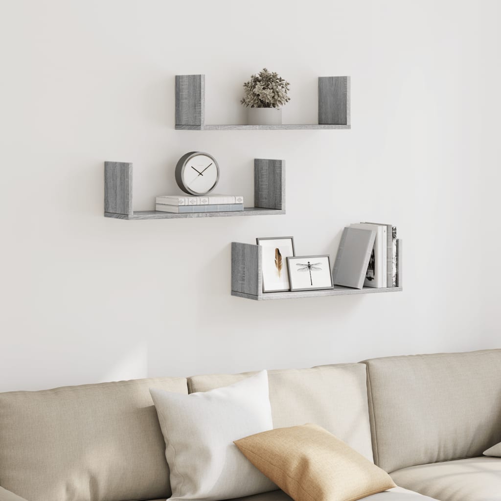 vidaXL Wall Shelves 3 pcs Grey Sonoma 58x18x18 cm Engineered Wood