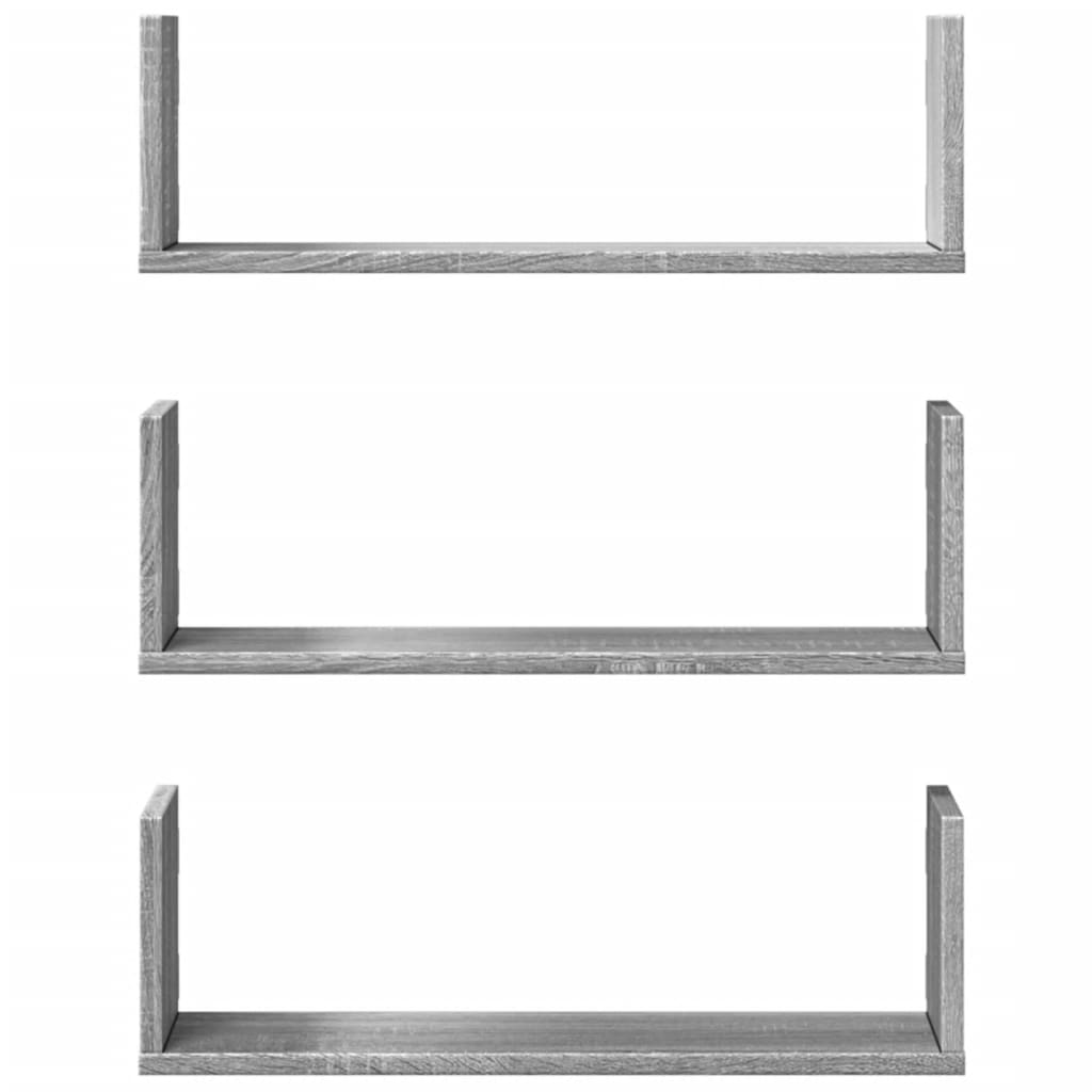 vidaXL Wall Shelves 3 pcs Grey Sonoma 58x18x18 cm Engineered Wood