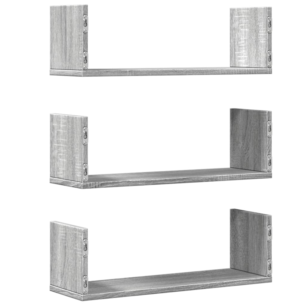 vidaXL Wall Shelves 3 pcs Grey Sonoma 58x18x18 cm Engineered Wood