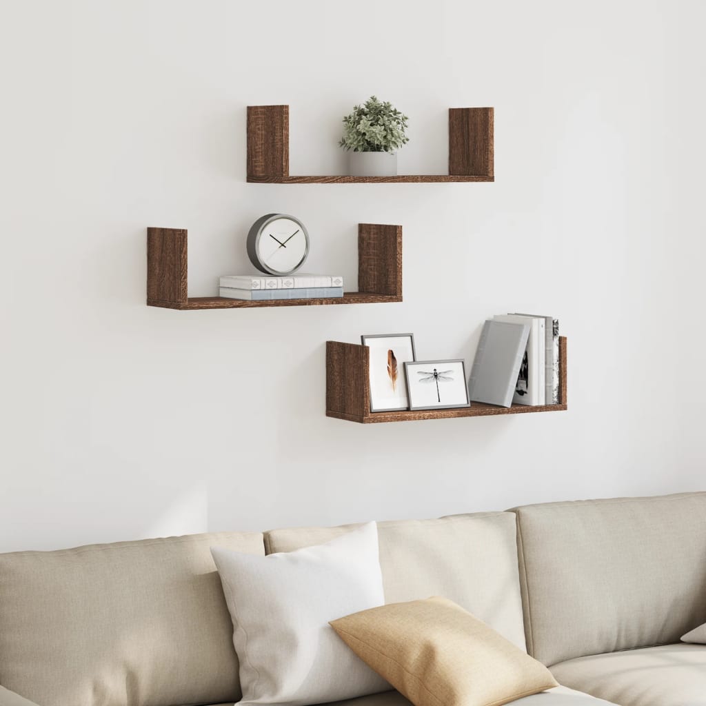 vidaXL Wall Shelves 3 pcs Brown Oak 58x18x18 cm Engineered Wood