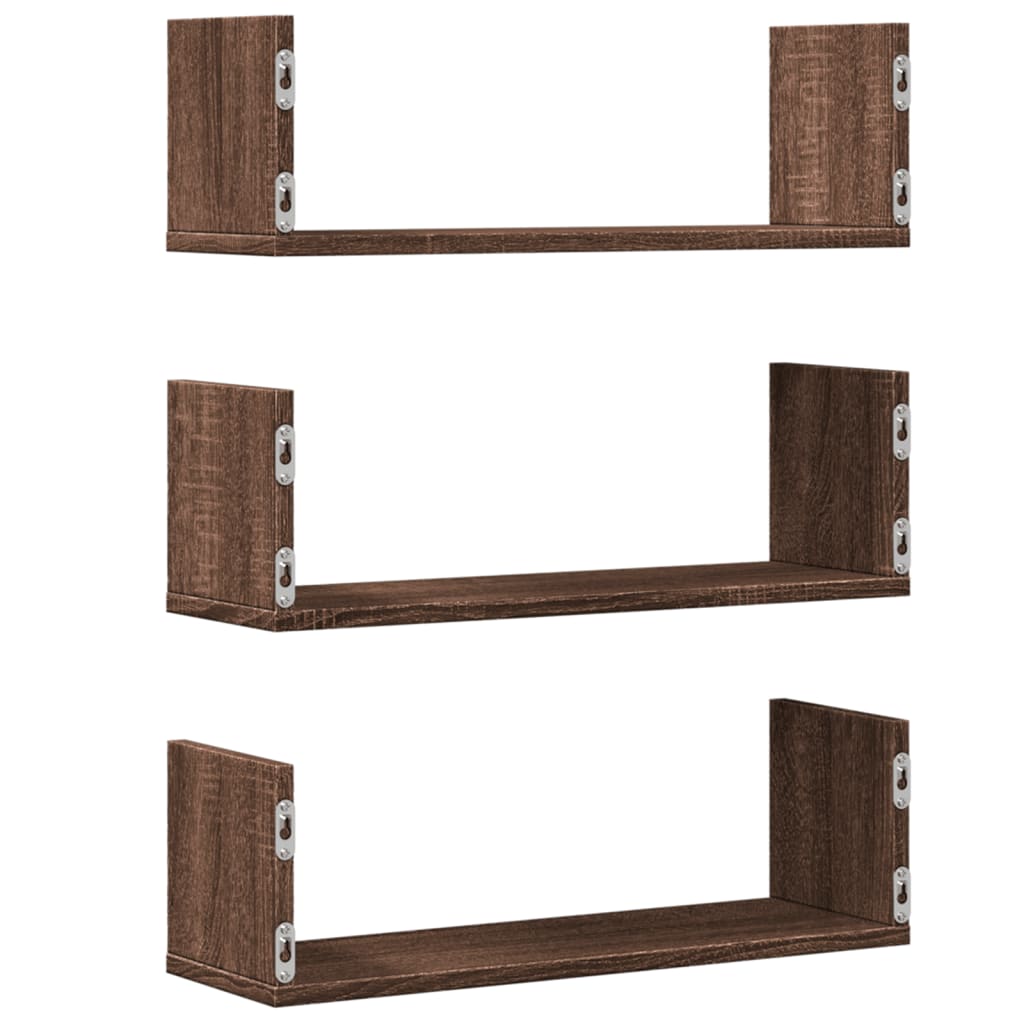 vidaXL Wall Shelves 3 pcs Brown Oak 58x18x18 cm Engineered Wood