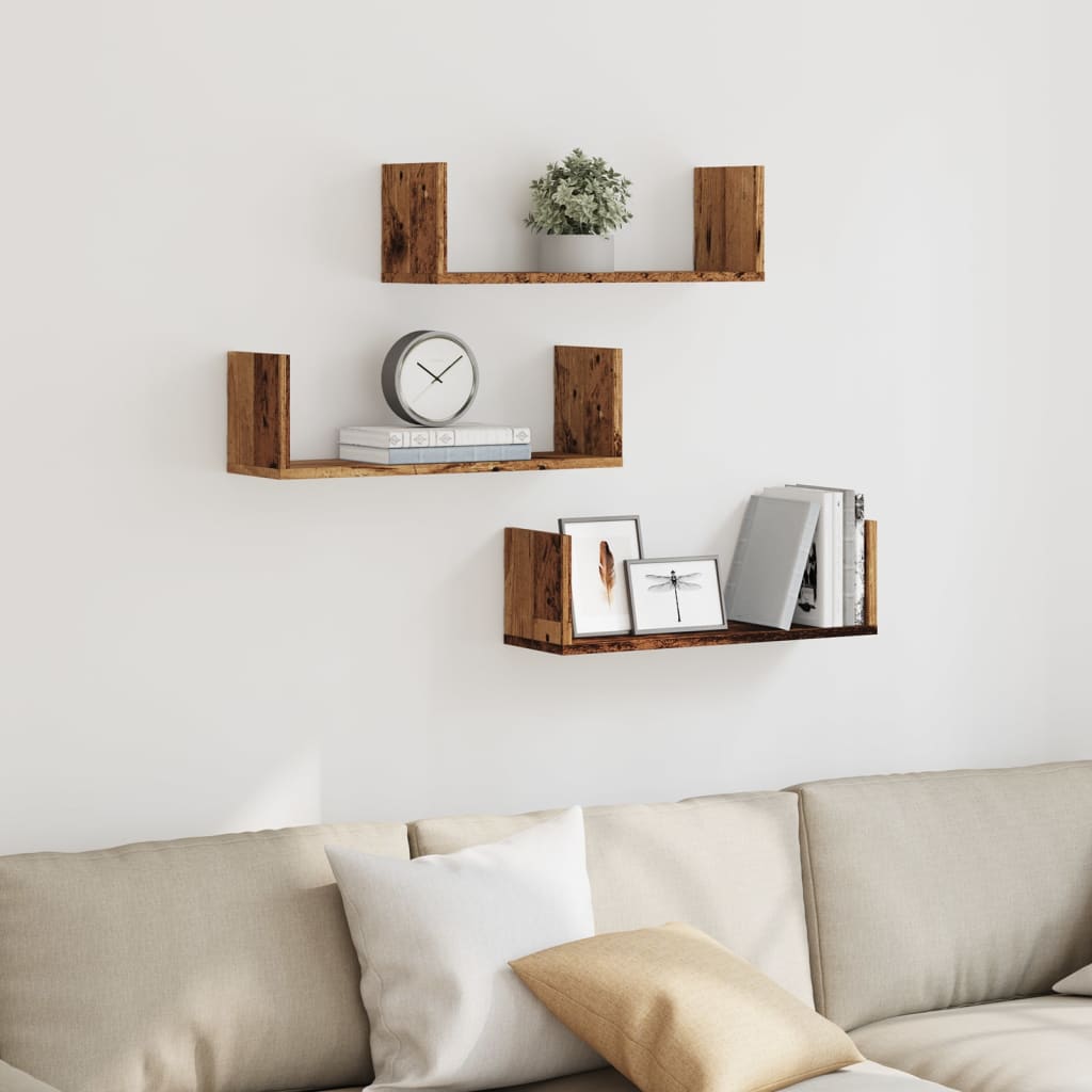 vidaXL Wall Shelves 3 pcs Old Wood 58x18x18 cm Engineered Wood