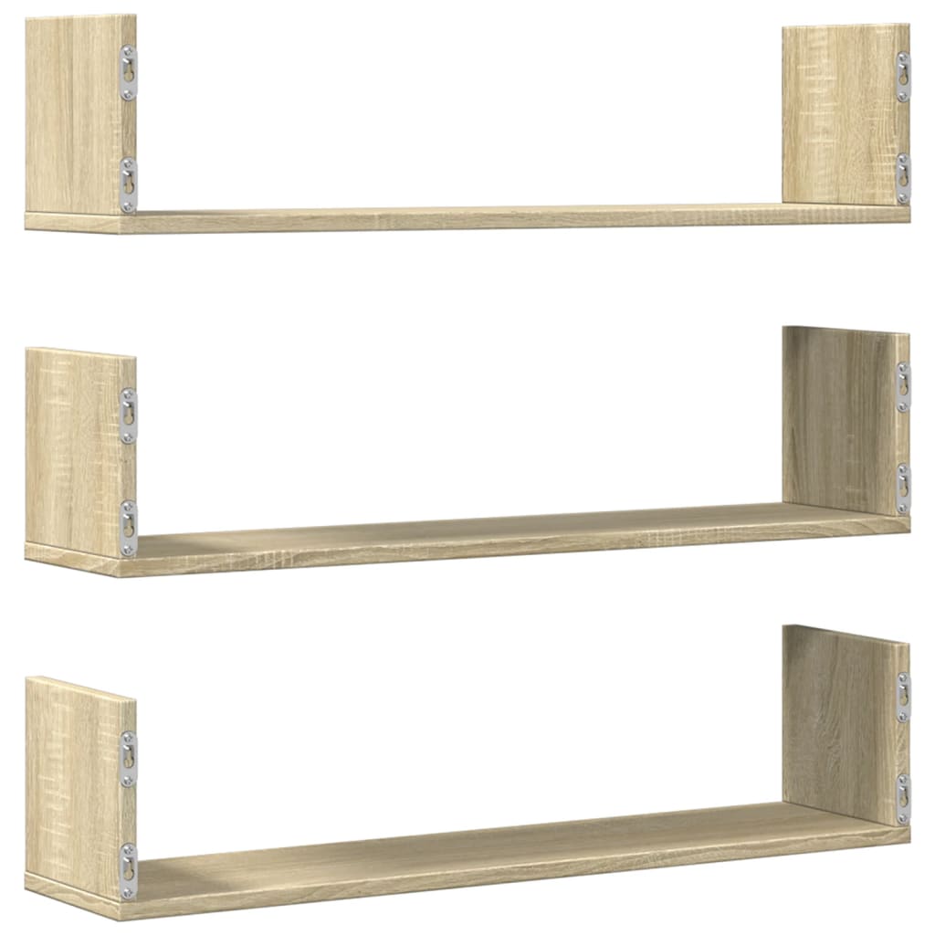 vidaXL Wall Shelves 3 pcs Sonoma Oak 80x18x18 cm Engineered Wood