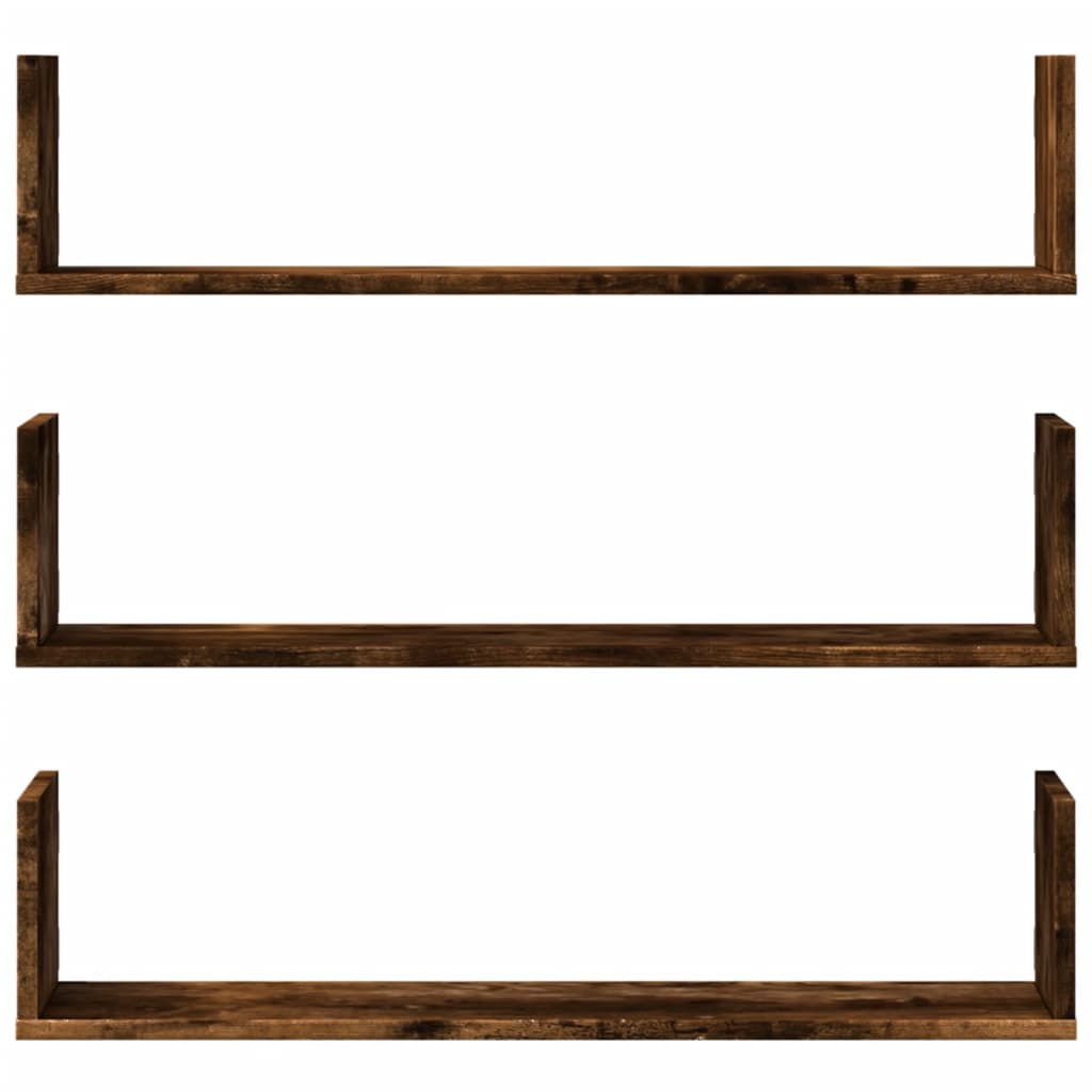 vidaXL Wall Shelves 3 pcs Smoked Oak 80x18x18 cm Engineered Wood