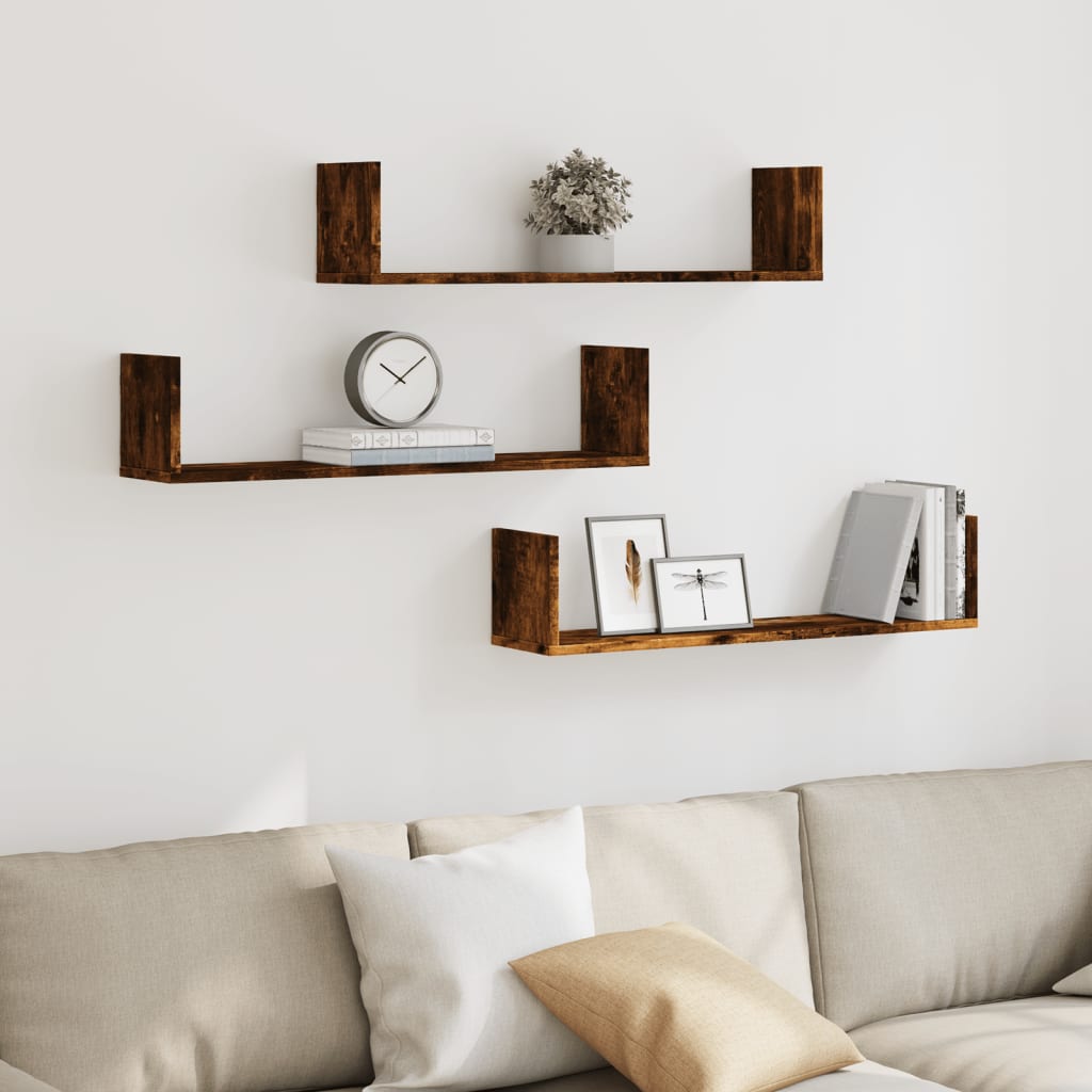 vidaXL Wall Shelves 3 pcs Smoked Oak 80x18x18 cm Engineered Wood