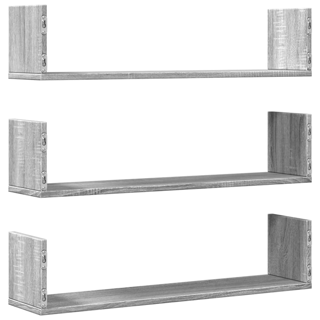 vidaXL Wall Shelves 3 pcs Grey Sonoma 80x18x18 cm Engineered Wood