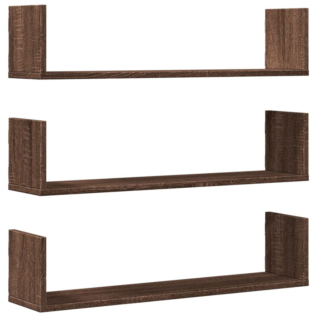 vidaXL Wall Shelves 3 pcs Brown Oak 80x18x18 cm Engineered Wood