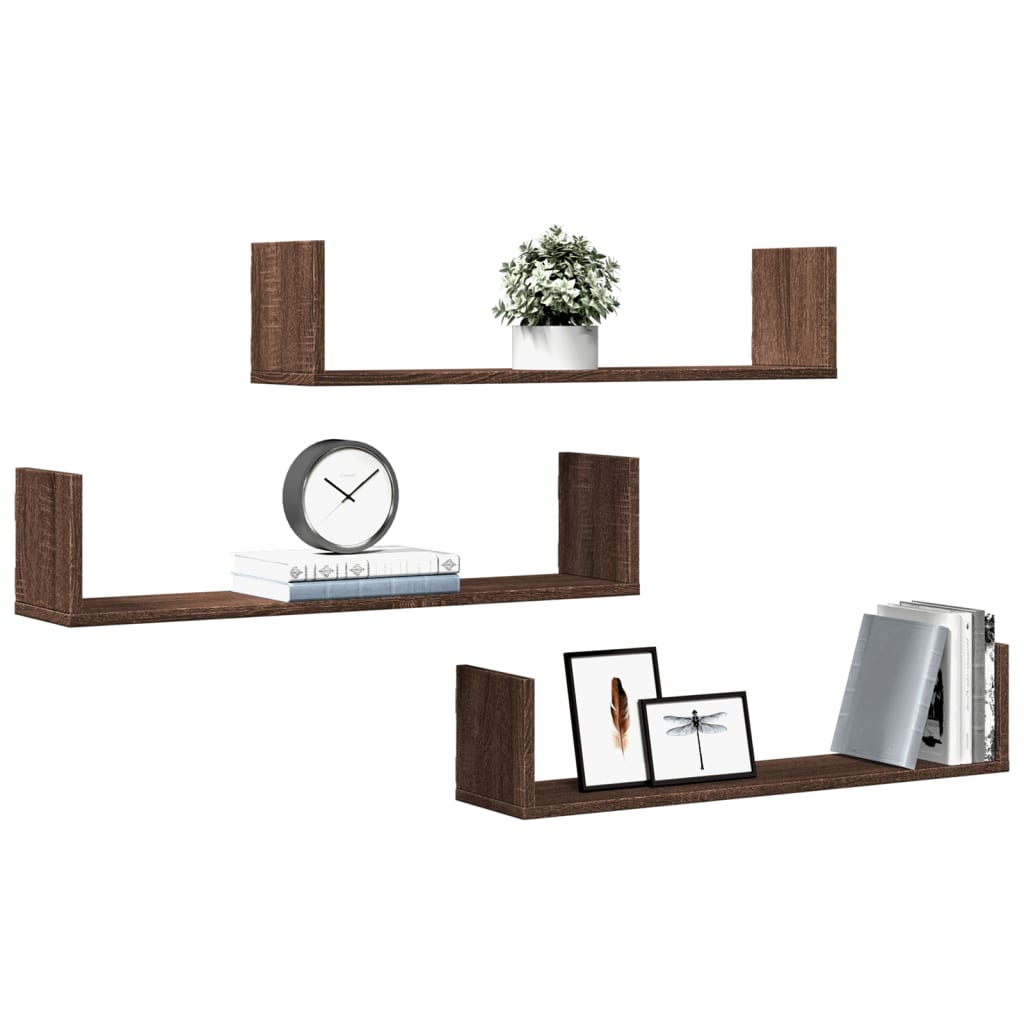 vidaXL Wall Shelves 3 pcs Brown Oak 80x18x18 cm Engineered Wood