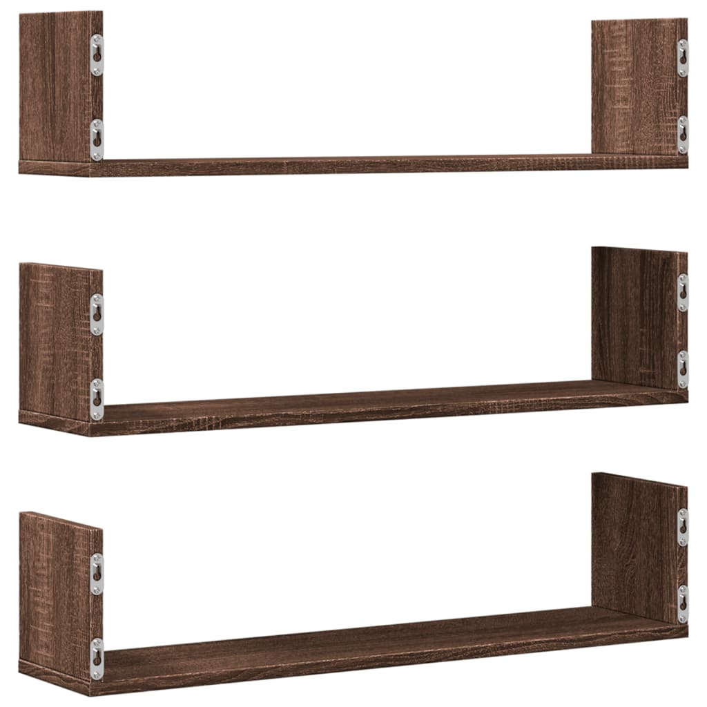 vidaXL Wall Shelves 3 pcs Brown Oak 80x18x18 cm Engineered Wood