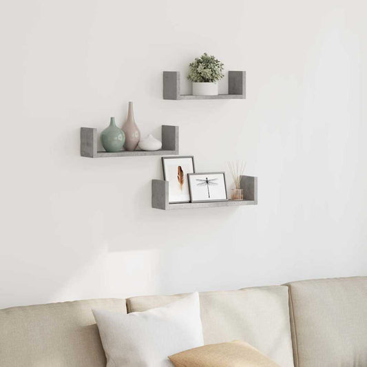 Wall Shelf 3 pcs Concrete Grey Engineered Wood