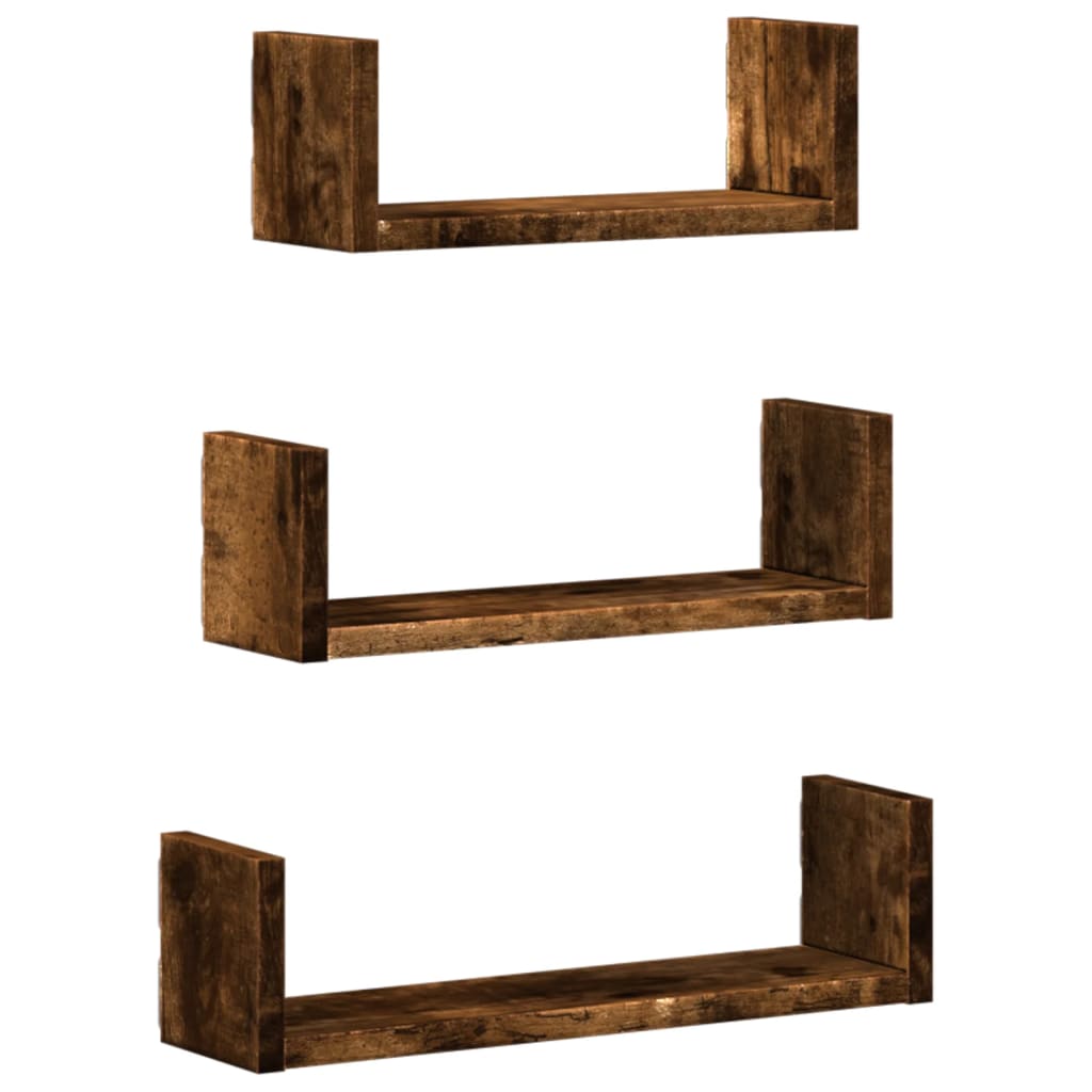 vidaXL Wall Shelf 3 pcs Smoked Oak Engineered Wood