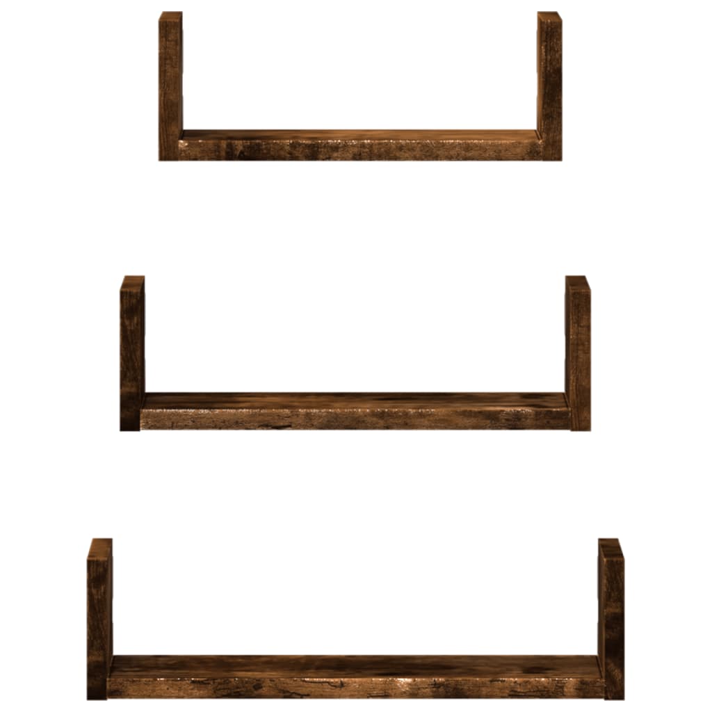 vidaXL Wall Shelf 3 pcs Smoked Oak Engineered Wood