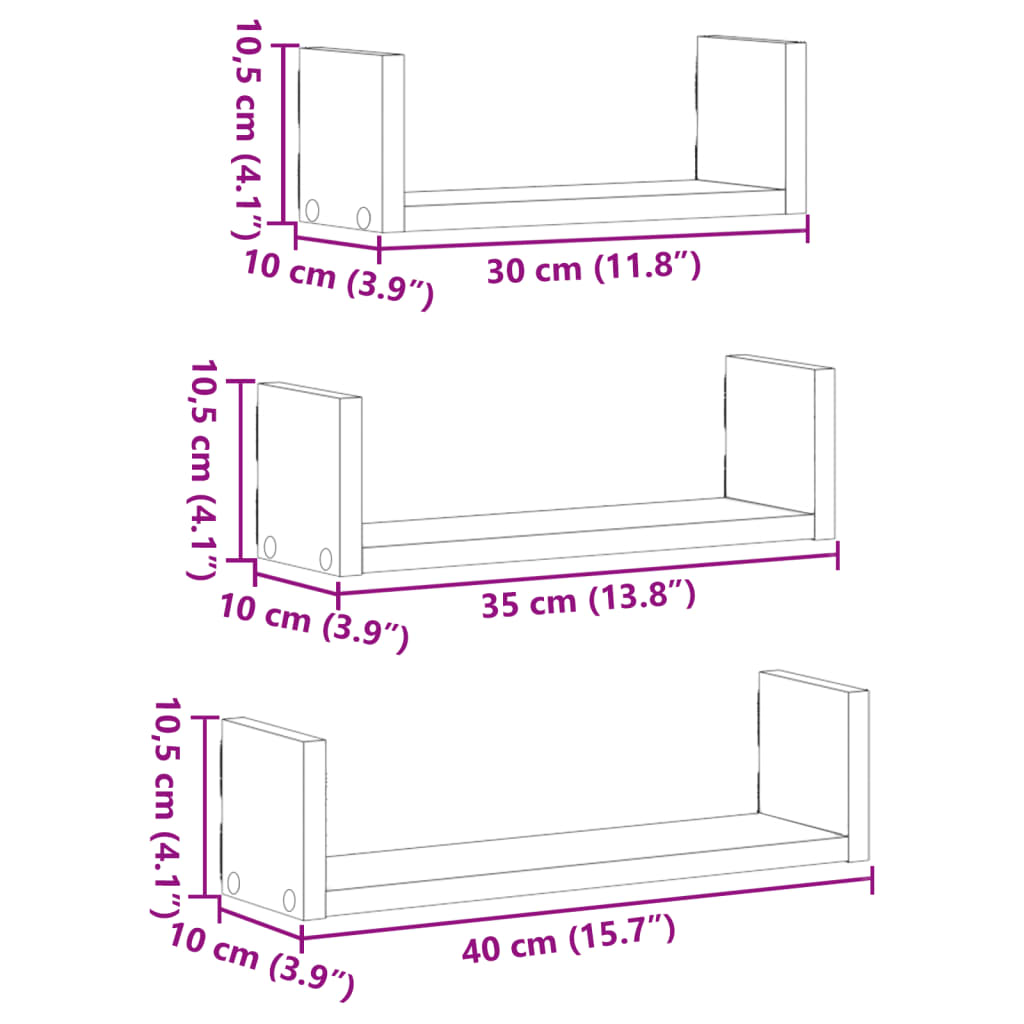 vidaXL Wall Shelf 3 pcs Smoked Oak Engineered Wood