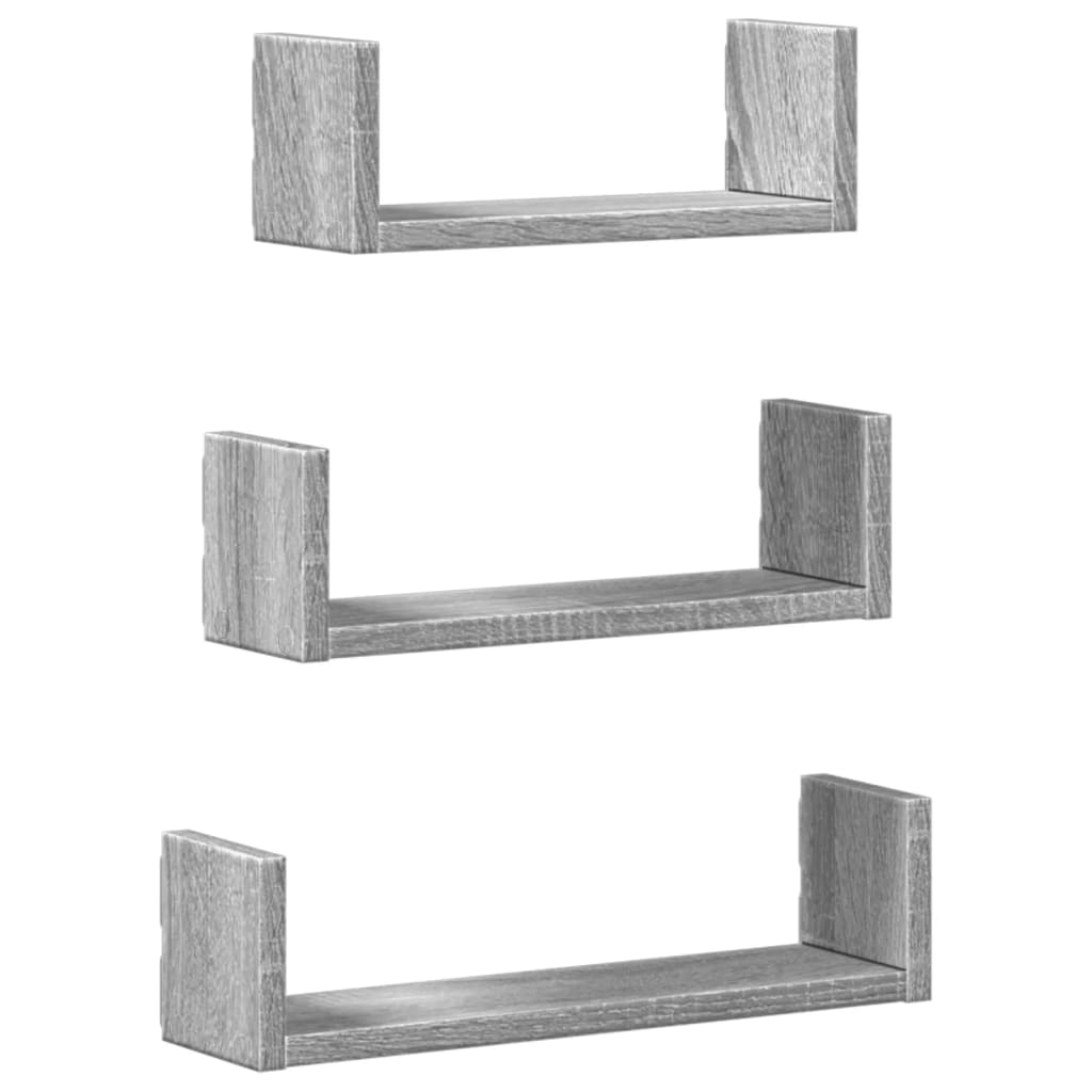 vidaXL Wall Shelf 3 pcs Grey Sonoma Engineered Wood