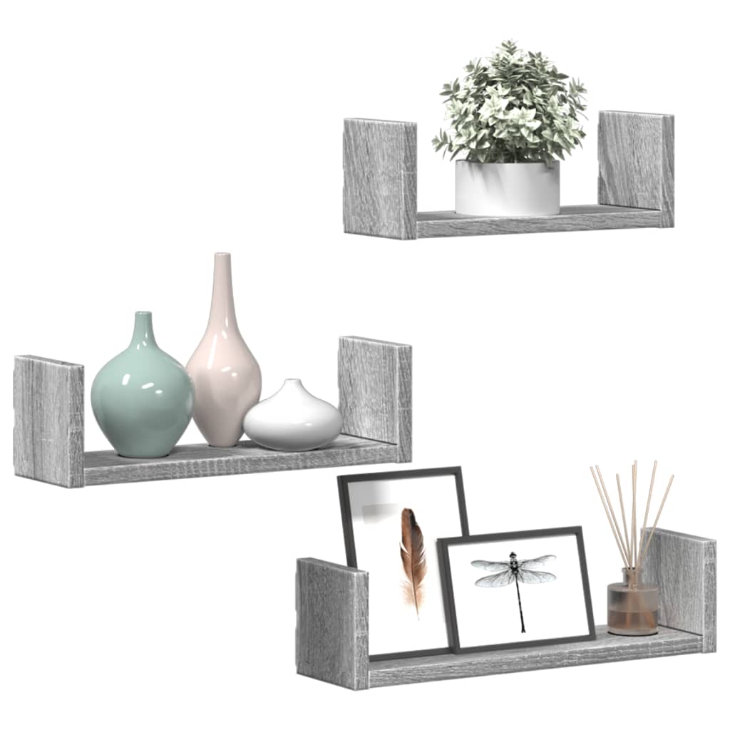 vidaXL Wall Shelf 3 pcs Grey Sonoma Engineered Wood