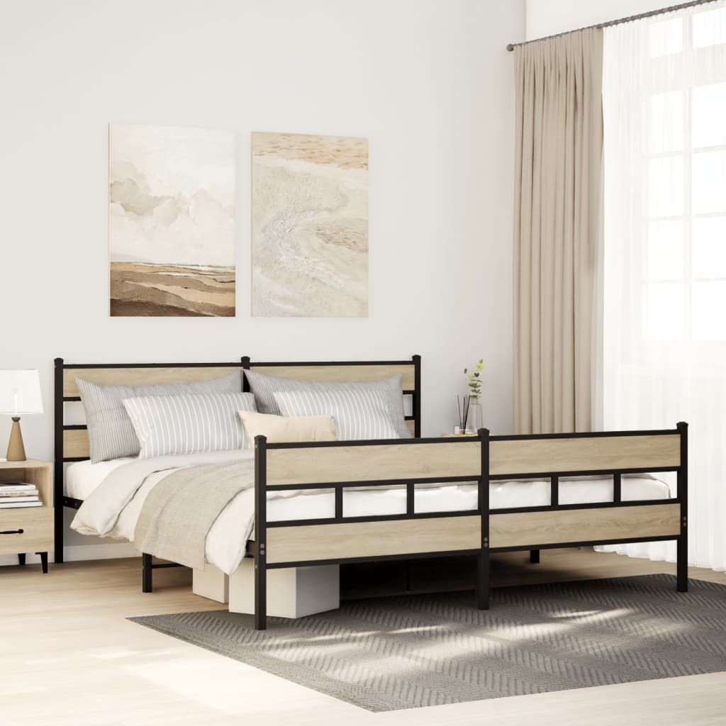 Metal Bed Frame without Mattress Sonoma Oak 200x200 cm