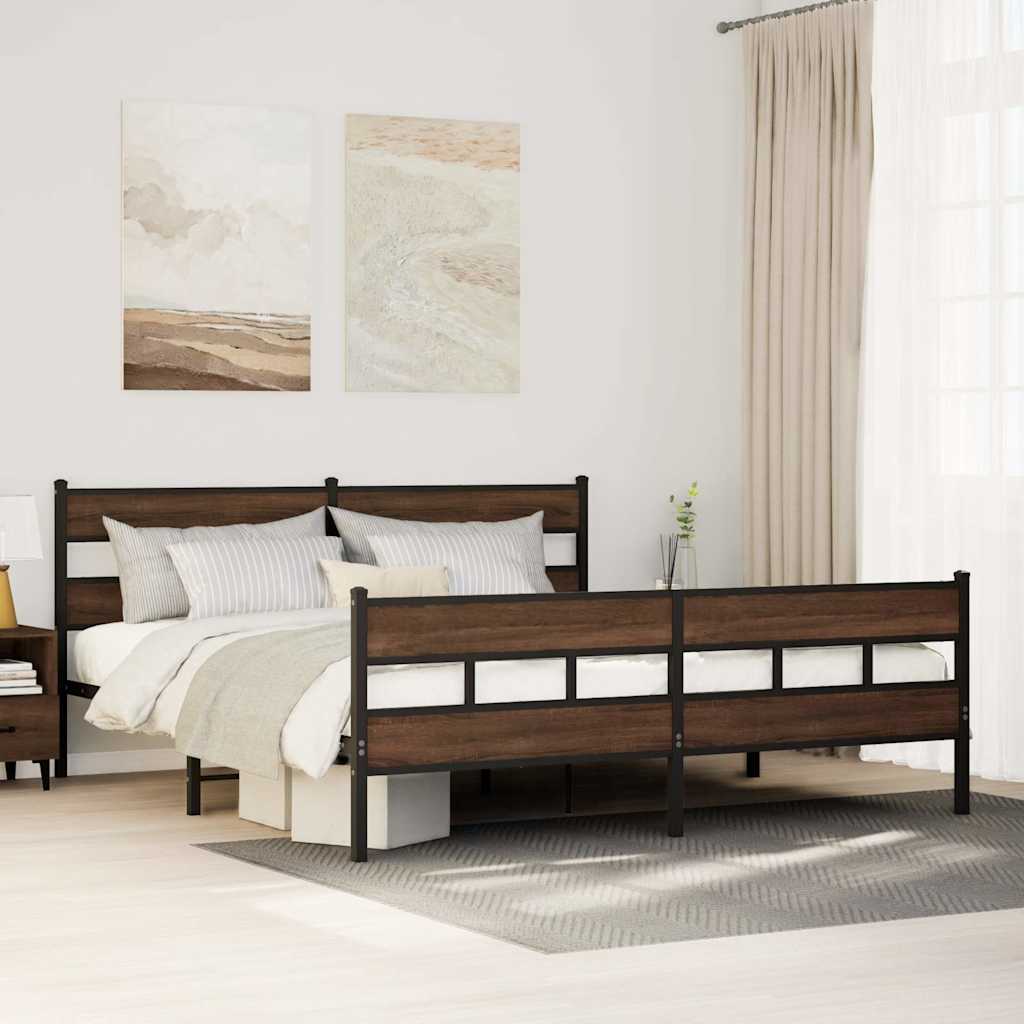 Metal Bed Frame without Mattress Brown Oak 183x213 cm