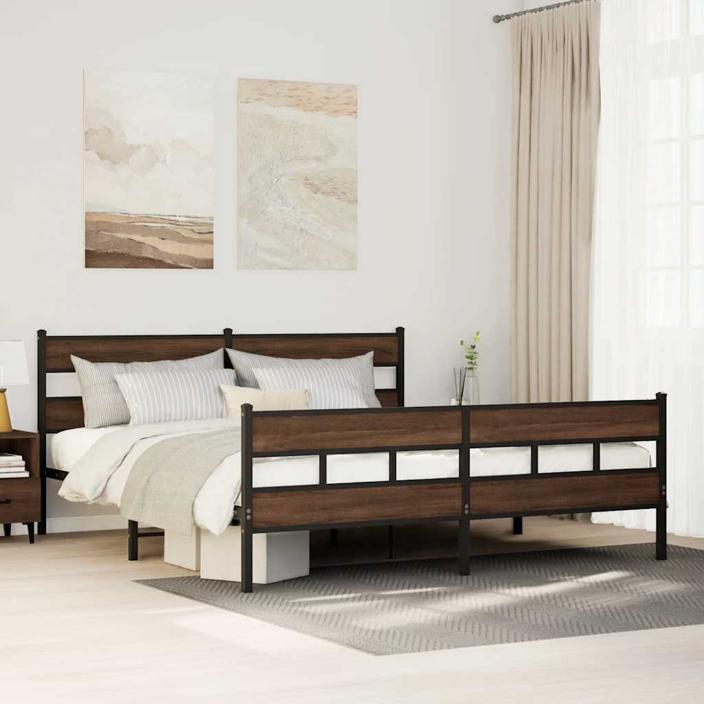 Metal Bed Frame without Mattress Brown Oak 200x200 cm