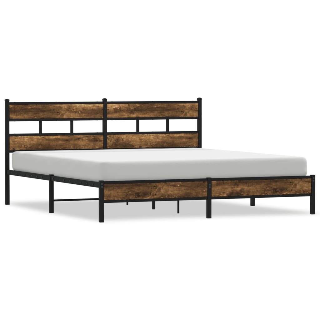 Metal Bed Frame without Mattress Smoked Oak 183x213 cm