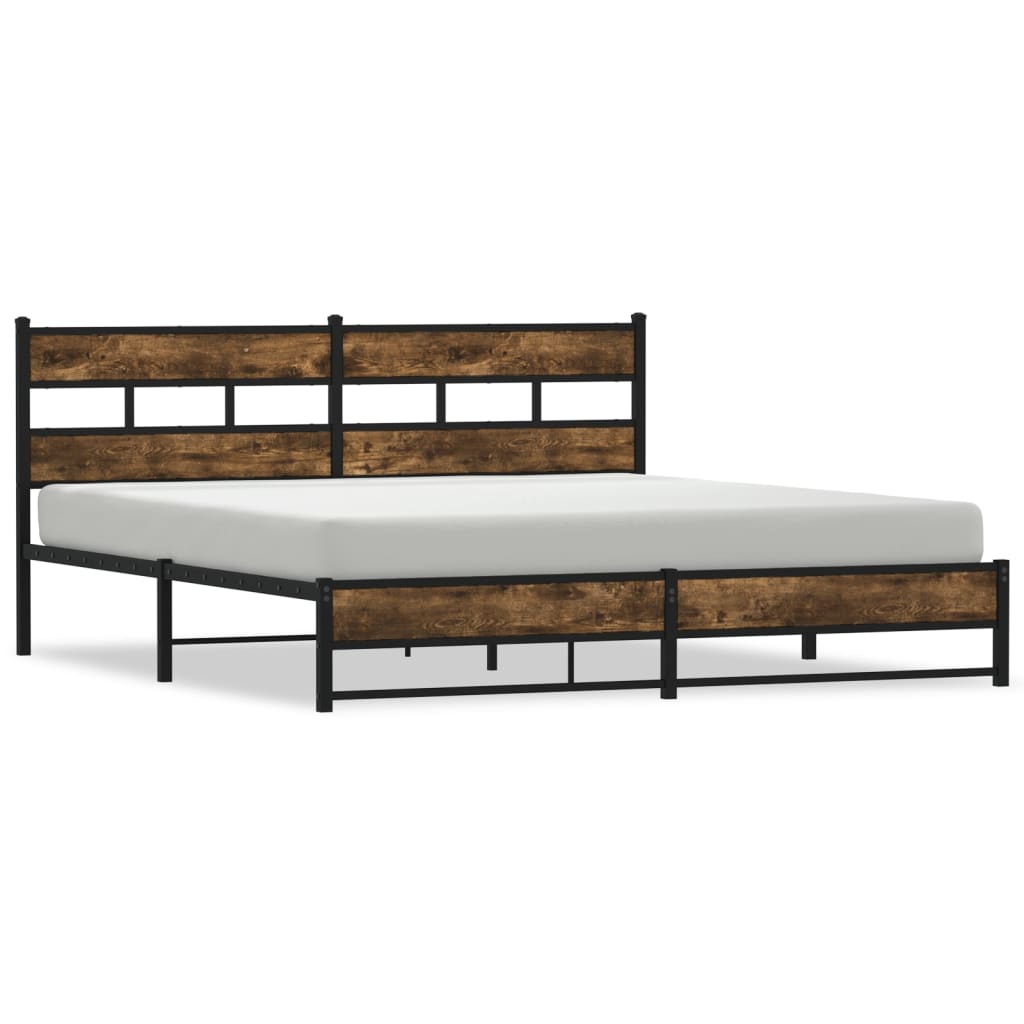 vidaXL Metal Bed Frame without Mattress Smoked Oak 183x213 cm