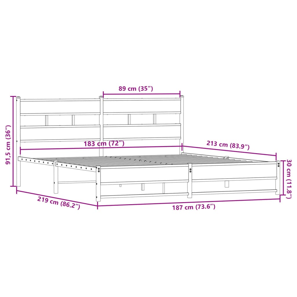 vidaXL Metal Bed Frame without Mattress Smoked Oak 183x213 cm