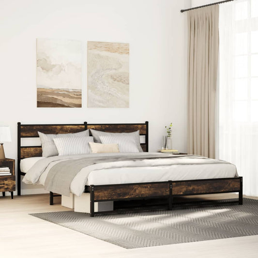 vidaXL Metal Bed Frame without Mattress Smoked Oak 183x213 cm