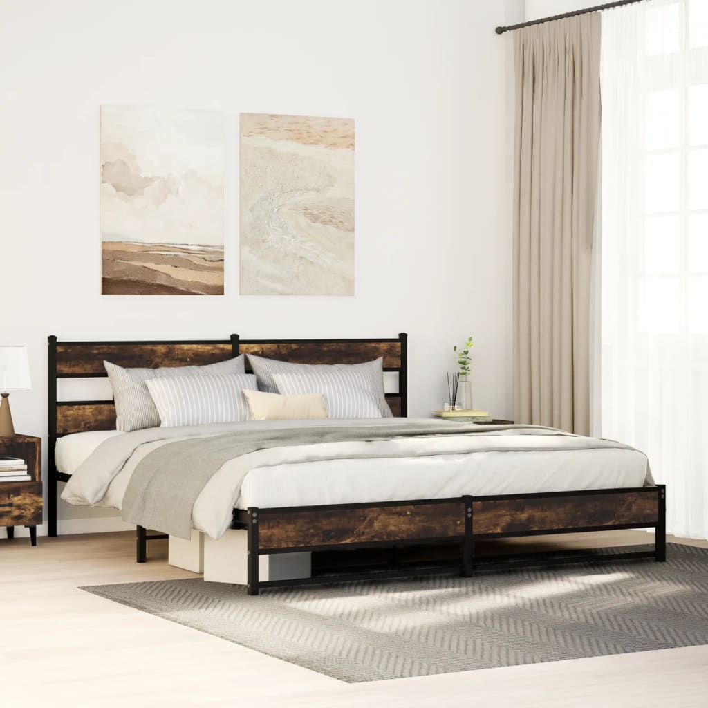 vidaXL Metal Bed Frame without Mattress Smoked Oak 200x200 cm